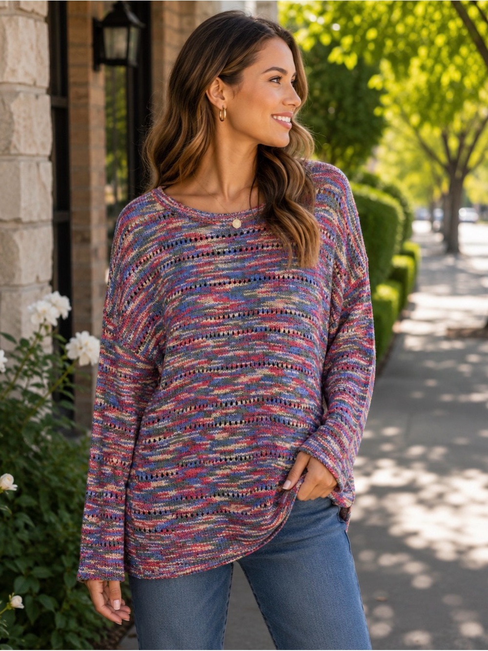 Cable & Gauge multi color knit sweater